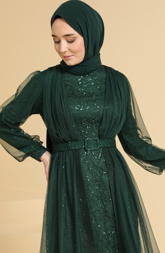Emerald Green Hijab Evening Dress 5629-09