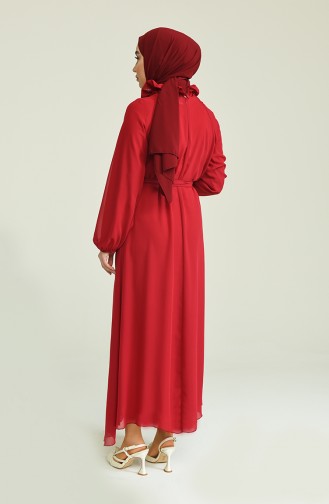 Kuşaklı Şifon Elbise 0220-01 Bordo