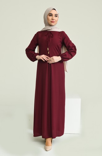 Elastic Sleeve A Pleat Dress 4536-05 Cherry 4536-05