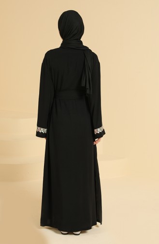 Oyya Kuşaklı Renkli Brodeli Pamuklu Terletmeyen Namaz Elbisesi 228413-01 Siyah