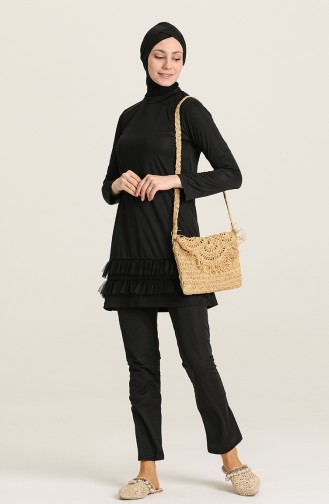 Schwarz Hijab Badeanzug 02117B-01