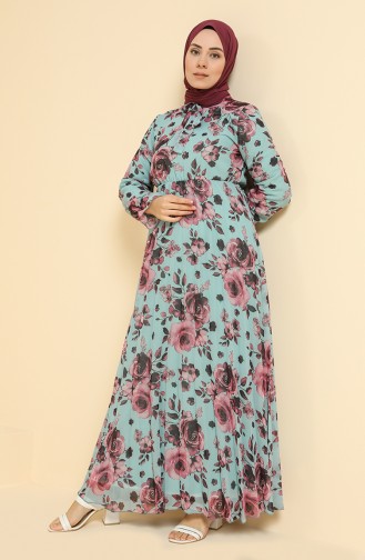 Mint Blue Hijab Dress 4011-03