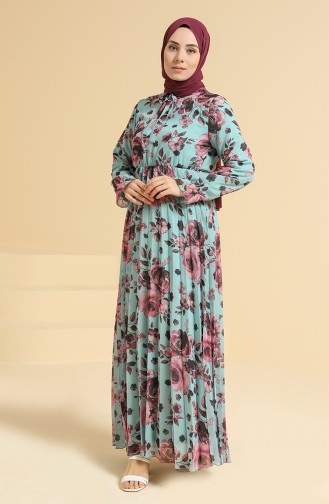 Mint Blue Hijab Dress 4011-03