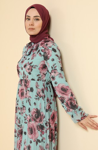 Minzenblau Hijab Kleider 4011-03