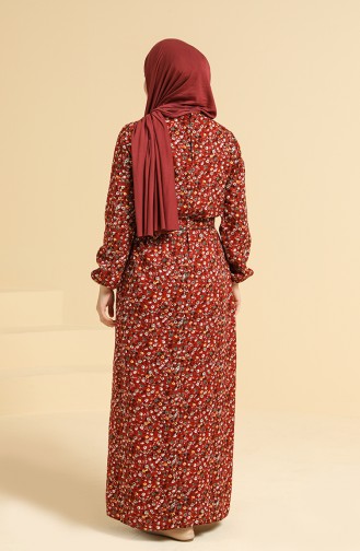 Dark Brick Red Hijab Dress 0095D-01