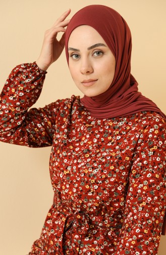 Dark Brick Red Hijab Dress 0095D-01