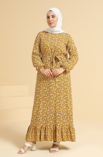 Mustard İslamitische Jurk 0096A-04