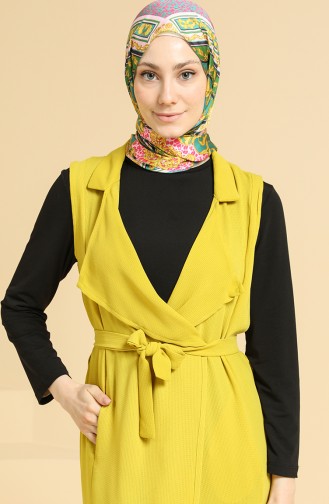 Yeşil Kuşaklı Uzun Yelek 5002-01 Limon Küfü Yeşili