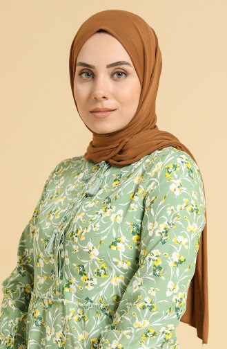 Fırfır Detay Çiçekli Elbise 10173 Yeşil