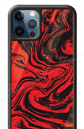 Dafoni Glossy İphone 12 Pro Max 6 7 İnç Red Marble Kılıf
