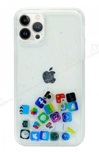 İphone 13 Pro Max Sulu Simli Mobil Uygulama Simgeleri Rubber Kılıf
