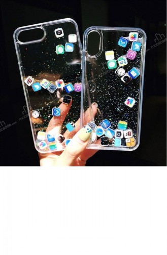 İphone 13 Pro Max Sulu Simli Mobil Uygulama Simgeleri Rubber Kılıf