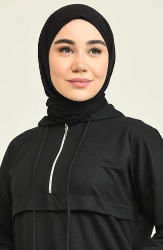 Front Half Zipper Tracksuit Set  1019-07 Black 1019-07