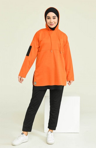 Pamuklu Tunik Pantolon Eşofman Takım 2030-05 Oranj