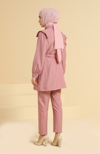 Taş Detaylı Tunik Pantolon İkili Takım 2207-03 Gül Kurusu