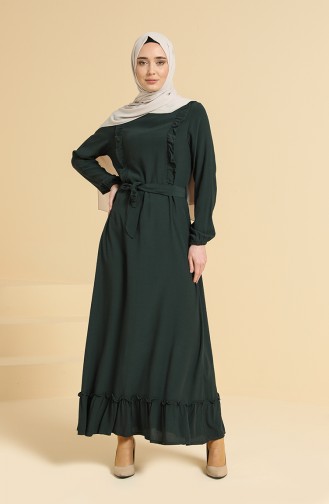 Fırfırlı Elbise 1753-05 Zümrüt Yeşili