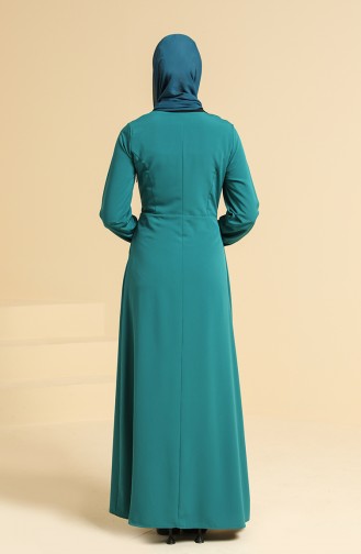 Düğme Detaylı Elbise 2560-01 Zümrüt Yeşili
