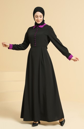 Düğme Detaylı Elbise 2560-02 Siyah