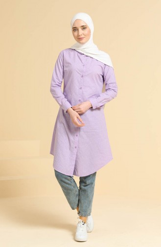 Puantiyeli Tunik 4332-03 Lila Beyaz