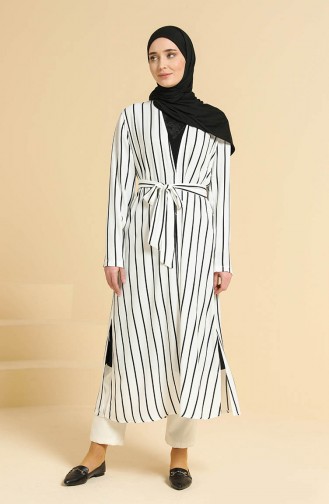 Striped Long Jacket 1008-04 Light Beige 1008-04