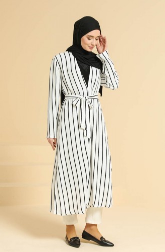 Striped Long Jacket 1008-04 Light Beige 1008-04