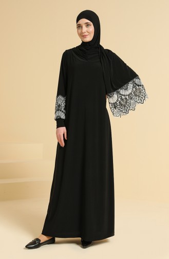 Oyya Einteiliges Gebetskleid mit Guipure-Schal  238416-01 Schwarz 238416-01
