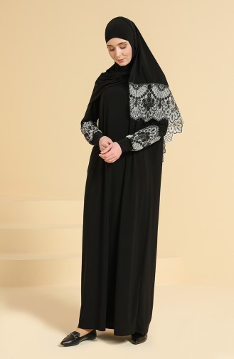 Oyya Einteiliges Gebetskleid mit Guipure-Schal  238416-01 Schwarz 238416-01