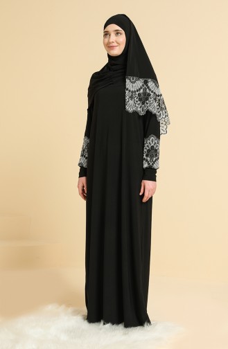 Oyya Einteiliges Gebetskleid mit Guipure-Schal  238416-01 Schwarz 238416-01