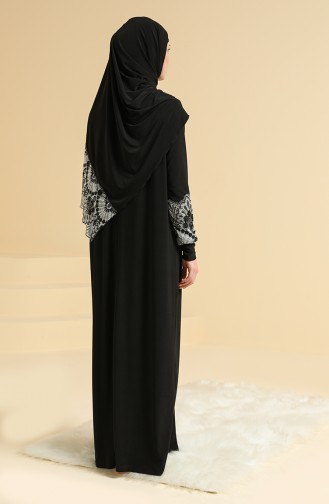 Oyya Einteiliges Gebetskleid mit Guipure-Schal  238416-01 Schwarz 238416-01