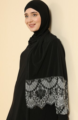 Oyya Einteiliges Gebetskleid mit Guipure-Schal  238416-01 Schwarz 238416-01