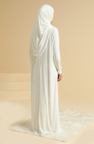 Oyya Guipure Shawl Detailed One-piece Prayer Dress 238416A-01 Ecru 238416A-01