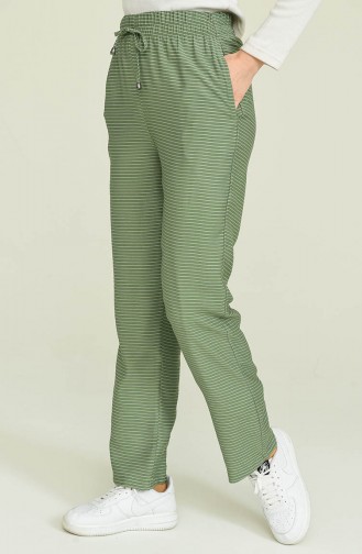 Çizgili Düz Paça Pantolon 6105-04 Haki