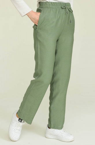 Çizgili Düz Paça Pantolon 6105-04 Haki