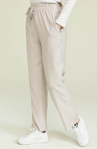 Çizgili Düz Paça Pantolon 6105A-02 Taş