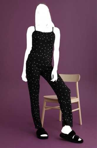 Kadın İp Askılı Desenli Pijama Takımı Tampap 101 PGS101-02 Siyah