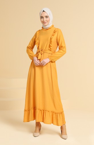 Fırfırlı Elbise 1755-02 Hardal