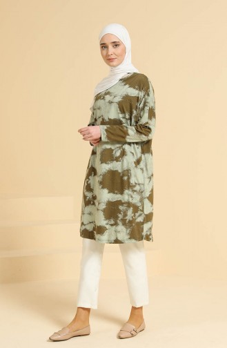 Desenli Mevsimlik Tunik 8462-01 Koyu Haki