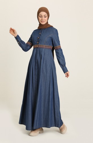 Dunkel-Jeansblau Abayas 9028-1.Koyu Kot
