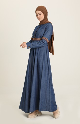 Dunkel-Jeansblau Abayas 9028-1.Koyu Kot