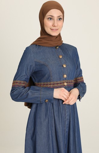 Dunkel-Jeansblau Abayas 9028-1.Koyu Kot
