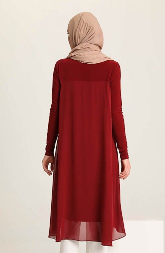 Asymmetrisches Tunika mit Chiffon Detail 1016-01 Weinrot 1016-01