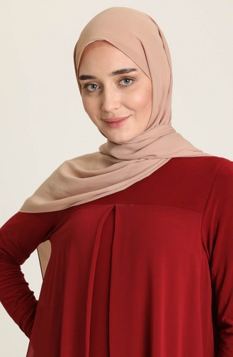 Asymmetrisches Tunika mit Chiffon Detail 1016-01 Weinrot 1016-01