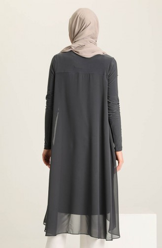 Asymmetrisches Tunika mit Chiffon Detail 1016-03 Rauchgrau 1016-03