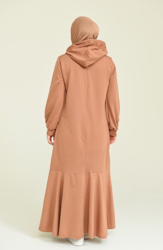 Kapüşonlu Büzgülü Elbise 6005-01 Kahverengi