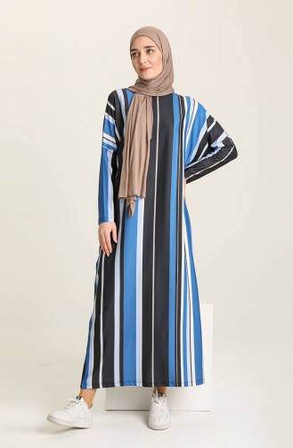 Yarasa Kol Uzun Elbise 8443-02 Siyah Saks