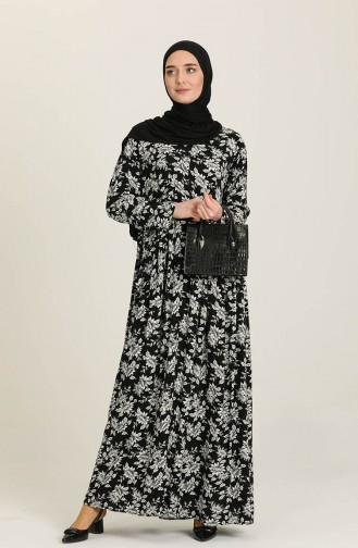 Desenli Yazlık Elbise 3375-04 Siyah Beyaz