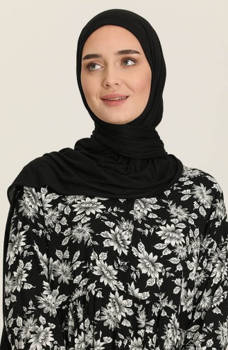 Desenli Yazlık Elbise 3375-04 Siyah Beyaz