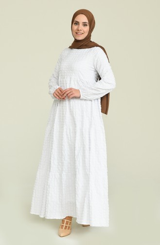 White Hijab Dress 7012-01