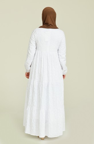 Kol Ucu Lastik Detaylı Kat Kat Elbise 7012-01 Beyaz