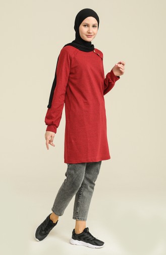 Düğme Detaylı Tunik 3066-05 Bordo